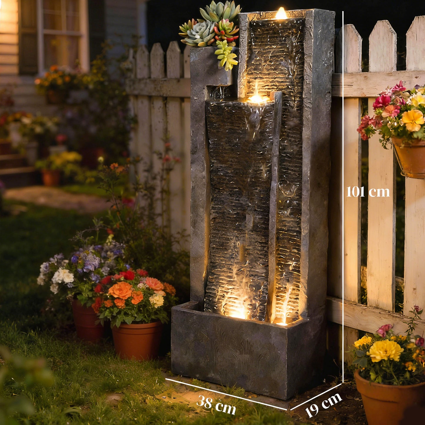 Outsunny Fuente De Agua Decorativa Con Iluminación Led Y Maceta_2