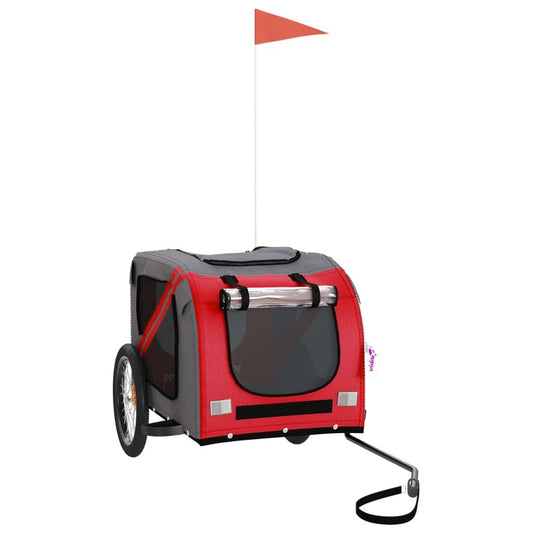 Vidaxl Remolque De Bicicleta Mascotas Hierro Tela Oxford Rojo Gris_0