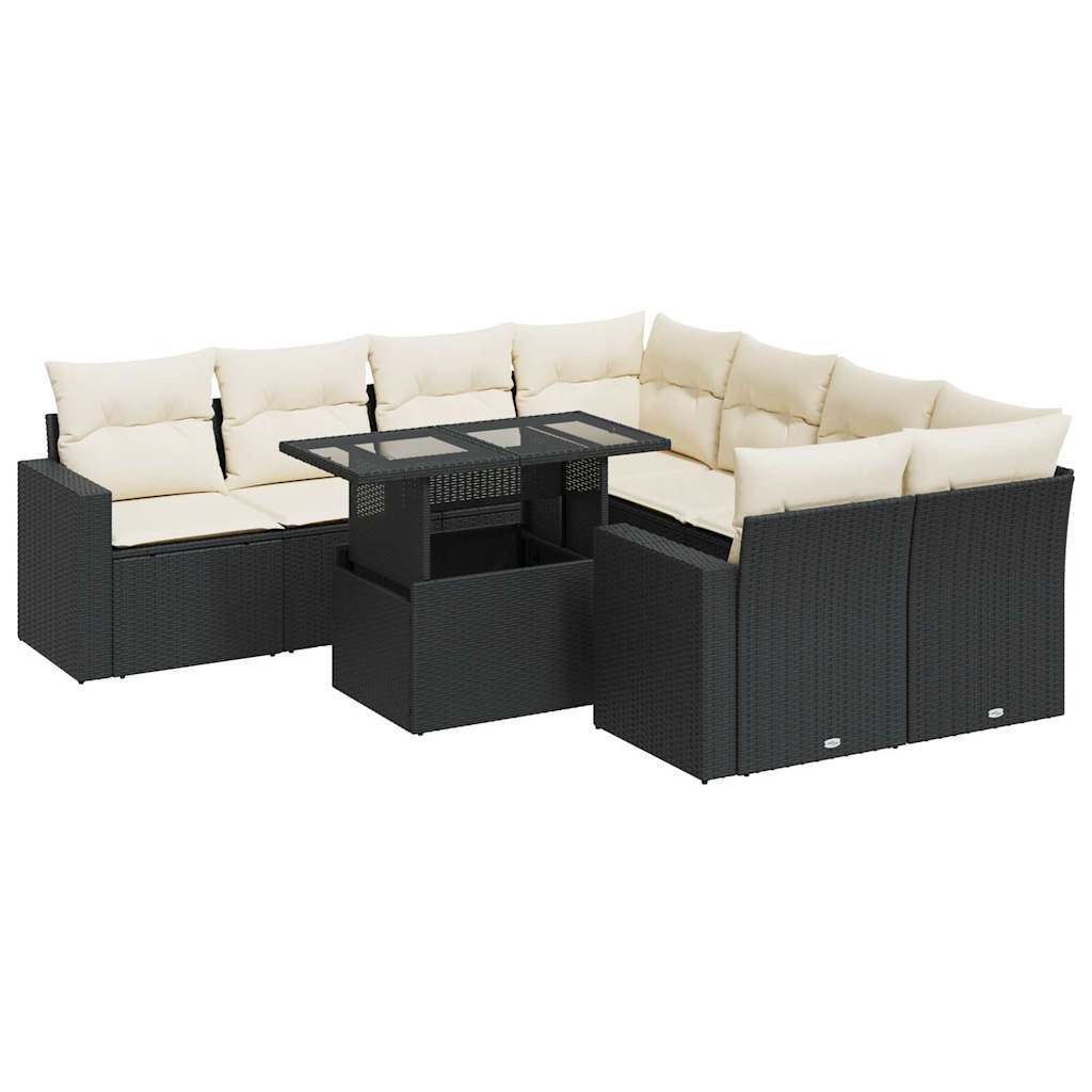 Set De Sofás De Jardín Con Cojines 9 Pzas Ratán Sintético Negro / Vetonek_3