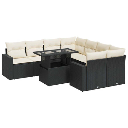 Set De Sofás De Jardín Con Cojines 9 Pzas Ratán Sintético Negro / Vetonek_3