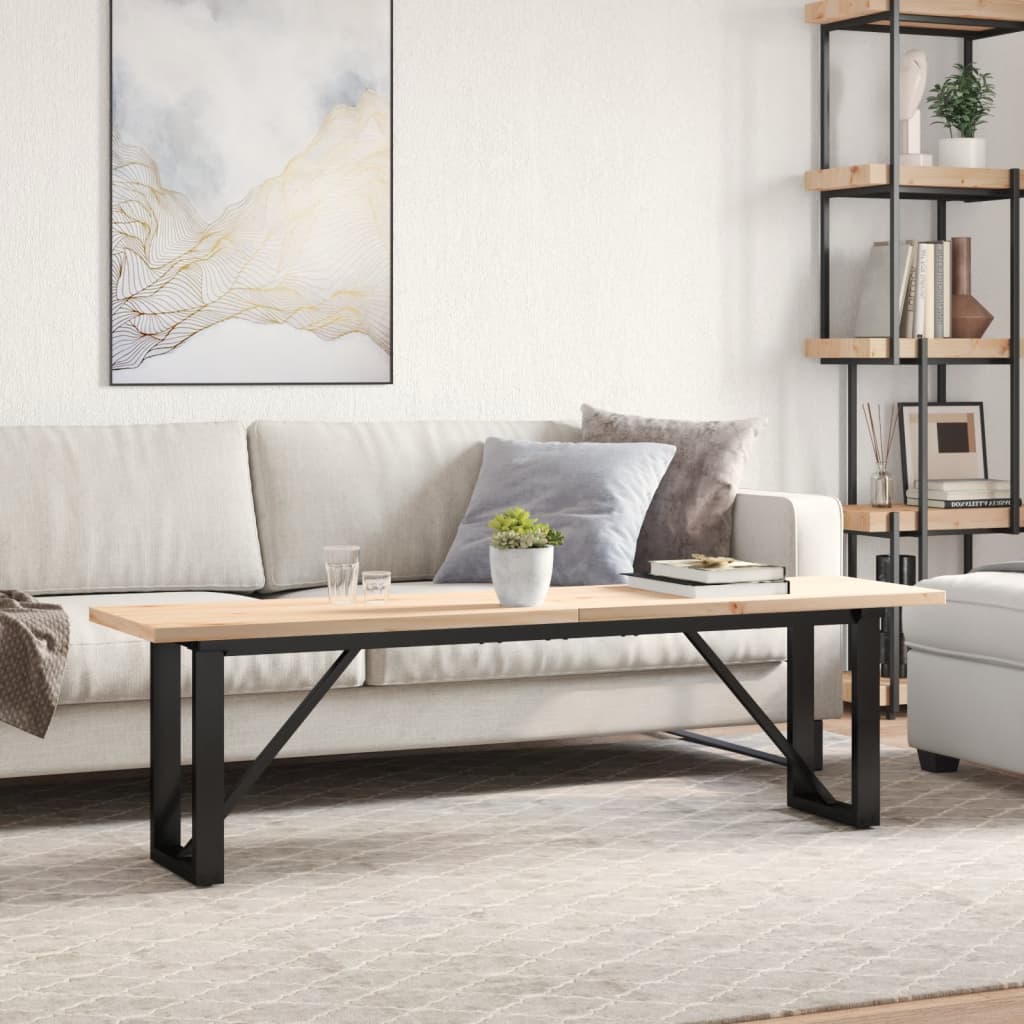 Mesa De Centro Marco O Madera Maciza Pino Y Acero 160x40x45,5cm_1