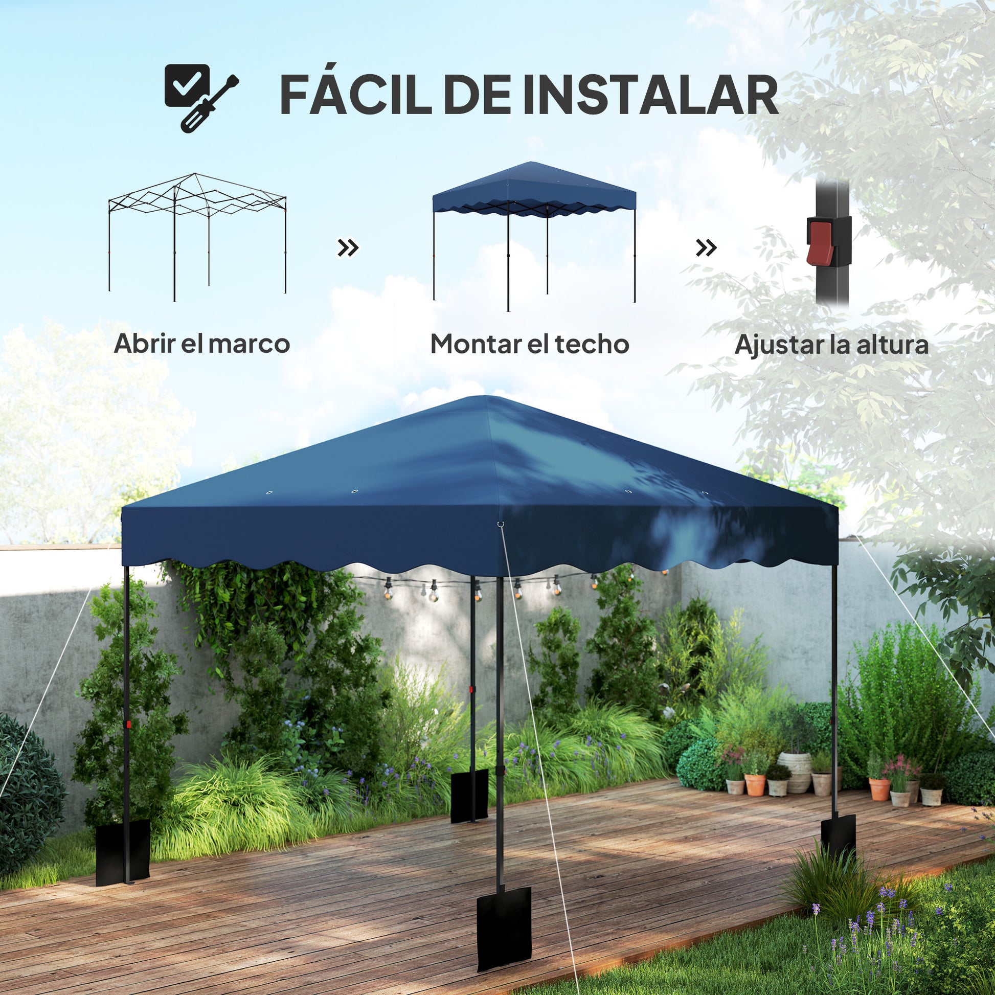Outsunny Carpa Plegable Pop-up Gazebo 3x3 M Con Protección Uv 50+ Azul Oscuro_3