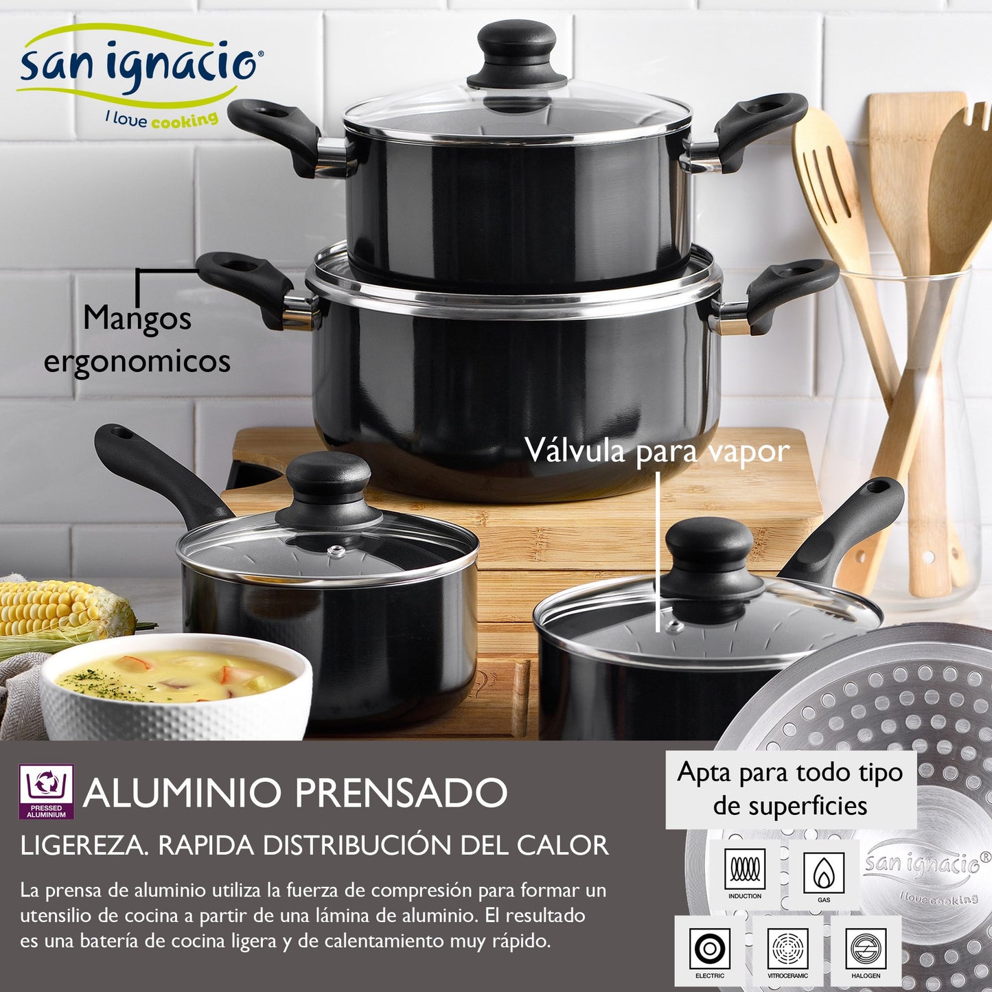 Juego De Batería De Cocina En Aluminio Prensado + Set De 3pc De Herméticos Plástico_1
