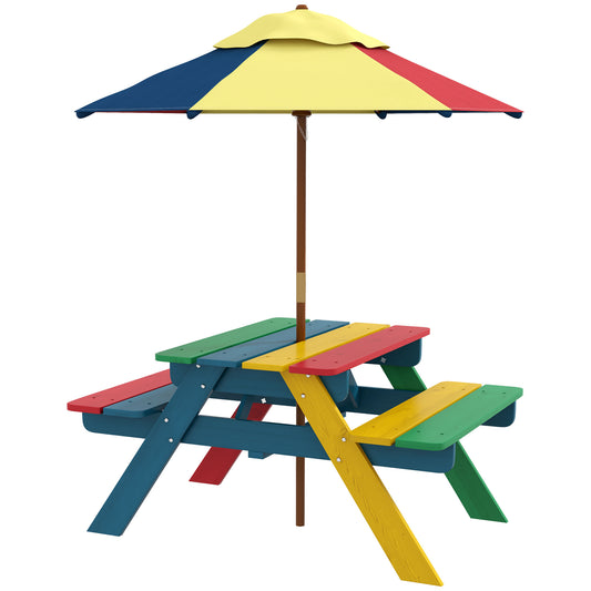 Outsunny Mesa De Picnic Para Niños Con Sombrilla 85,5x75x142,5 Cm Multicolor_0