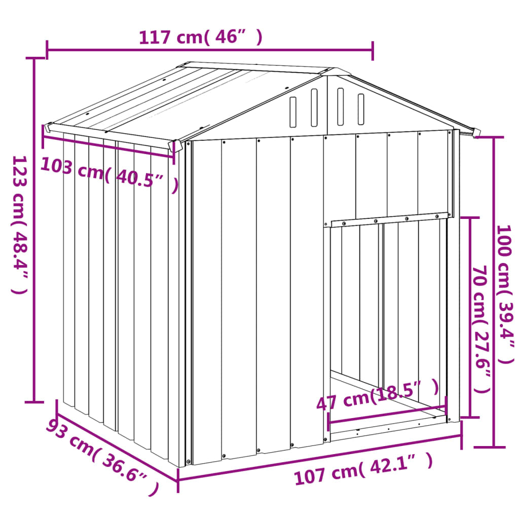 Vidaxl Caseta Perros Con Tejado Acero Galvanizado Gris 117x103x123cm_2