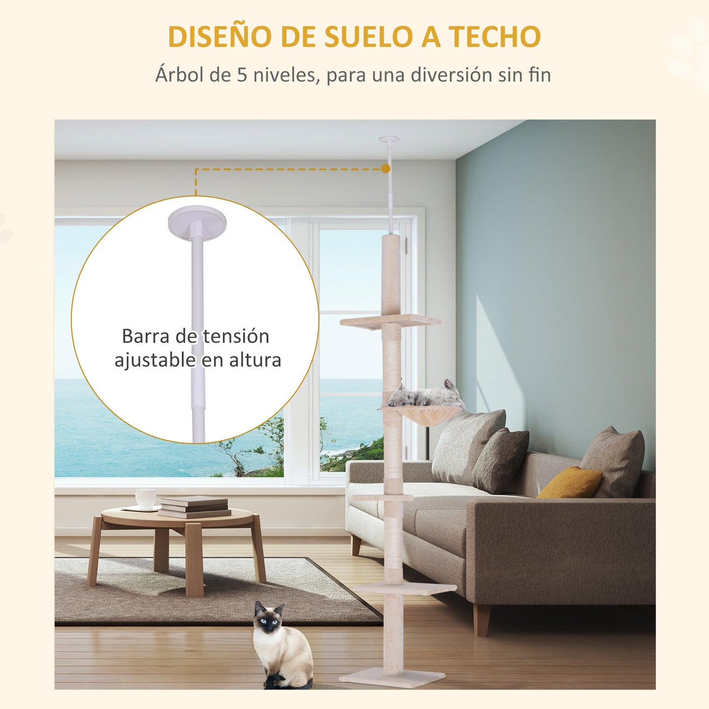 Pawhut Árbol Rascador Para Gatos De 230-260 Cm_4