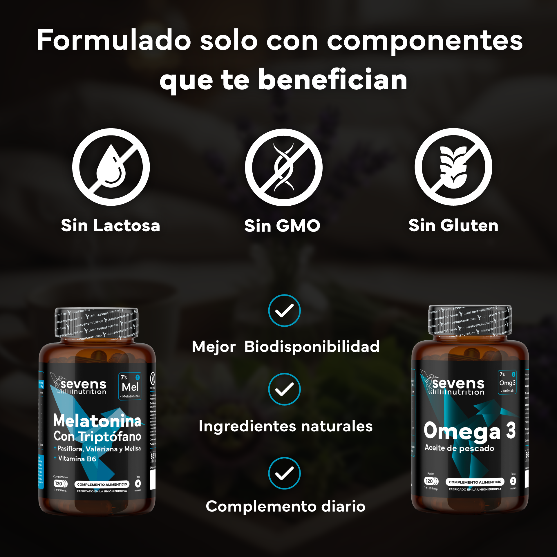 Melatonina Pura 1,9 Mg Con Triptófano + Omega 3 2000 Mg Omegatex®. Sevens Nutrition. Sueño Reparador, Corazón Y Cerebro_3