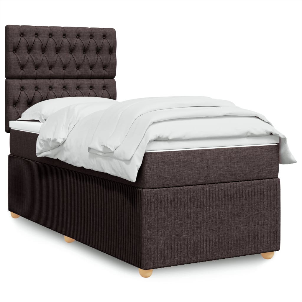 Cama Box Spring Con Colchón Tela Marrón Oscuro 90x190 Cm / Vetonek_2