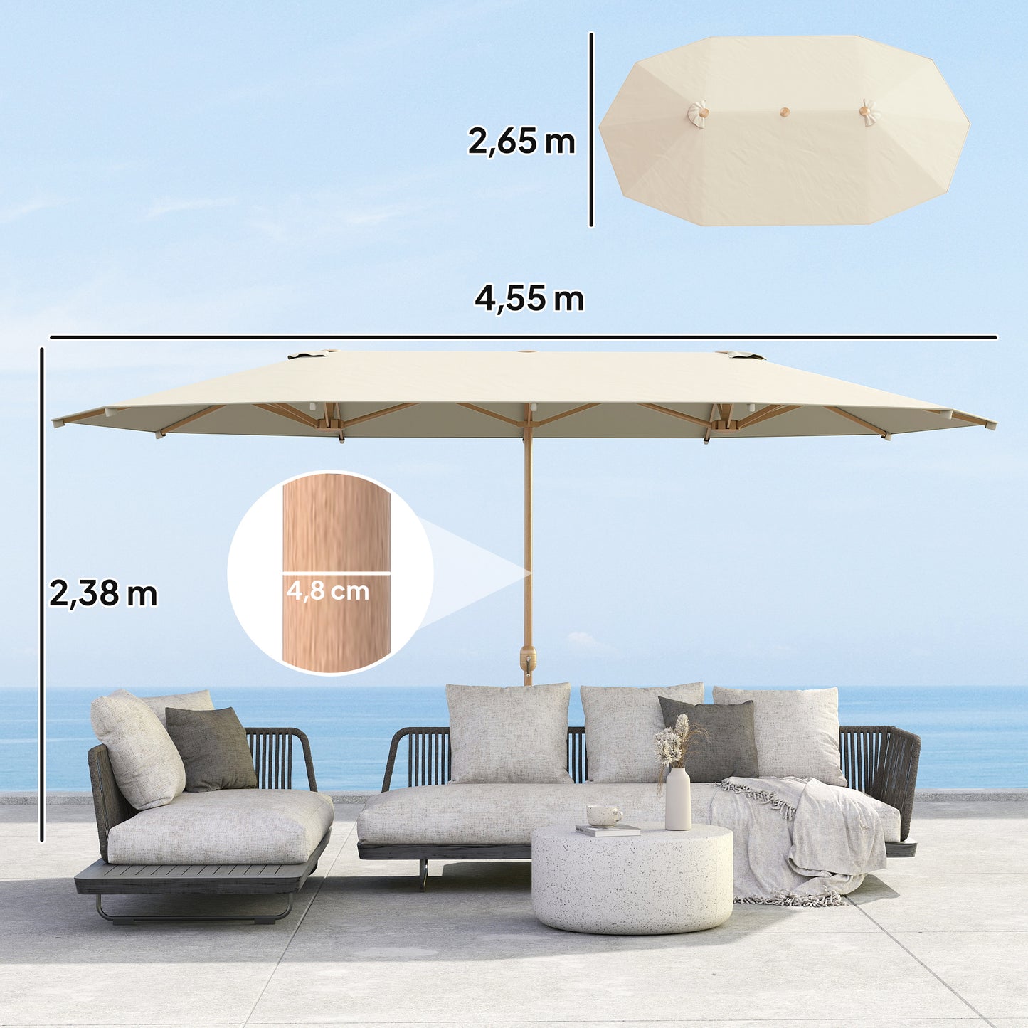 Outsunny Sombrilla Doble 4,6x2,7 M Con Manivela Resistente Al Agua Crema_2