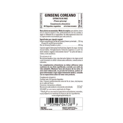 Ginseng Coreano, 60 cápsulas vegetales