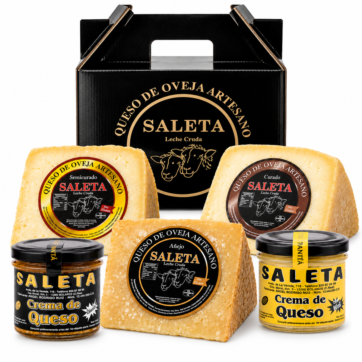 Surtido De Quesos Gourmet | 3 Cuñas Quesos Curado, Semicurado Y Añejo Y 2 Tarros Crema De Queso Para Untar_0