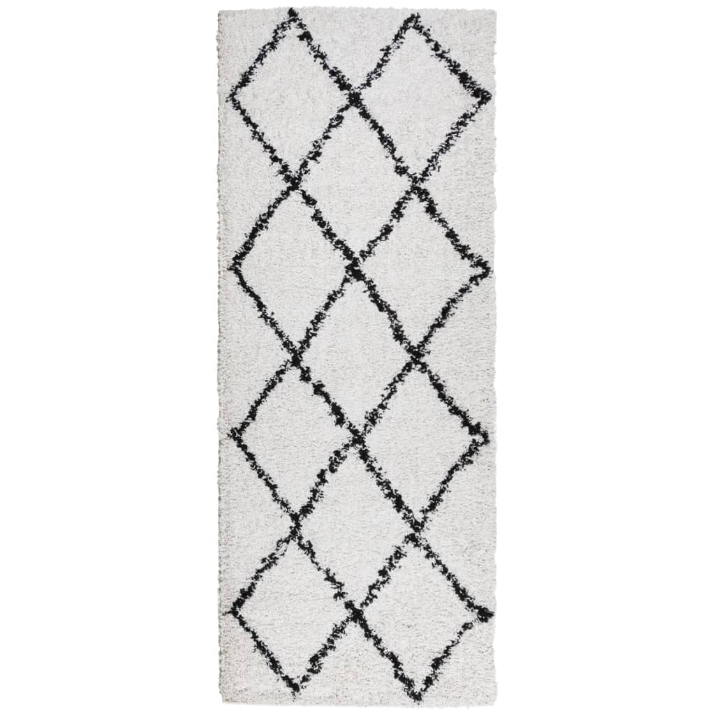 Alfombra De Pelo Largo Moderna Pamplona Crema Y Negro 80x200 Cm / Vetonek_1
