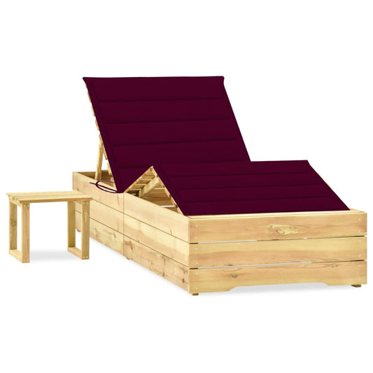 Tumbona De Jardín Con Mesa Y Cojín De Madera De Pino Impregnada_0