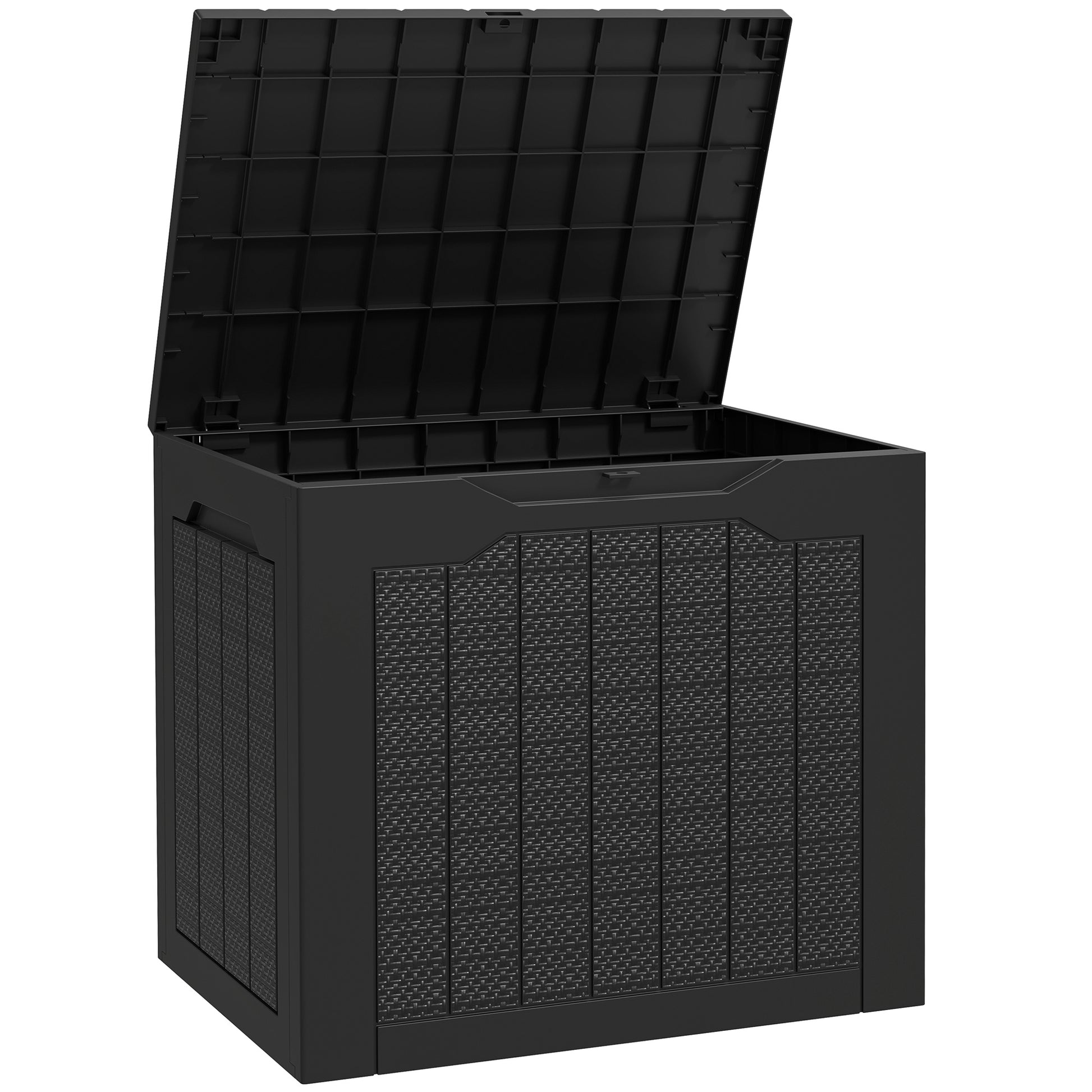 Outsunny Baúl De Almacenaje Exterior 97l Impermeable Con Asas Integradas Negro_0