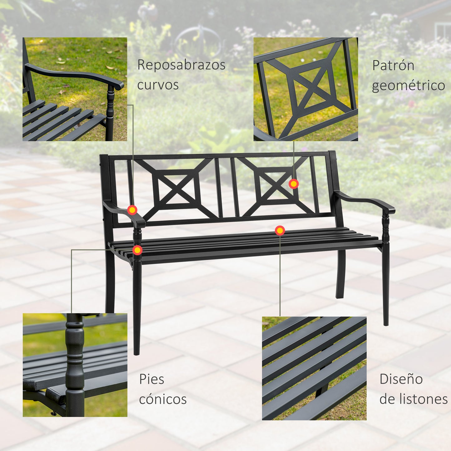 Outsunny Banco Jardín 2 Plazas Acero Con Reposabrazos Para Terraza Carga 240 Kg_4