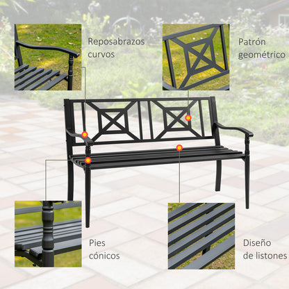 Outsunny Banco Jardín 2 Plazas Acero Con Reposabrazos Para Terraza Carga 240 Kg_4
