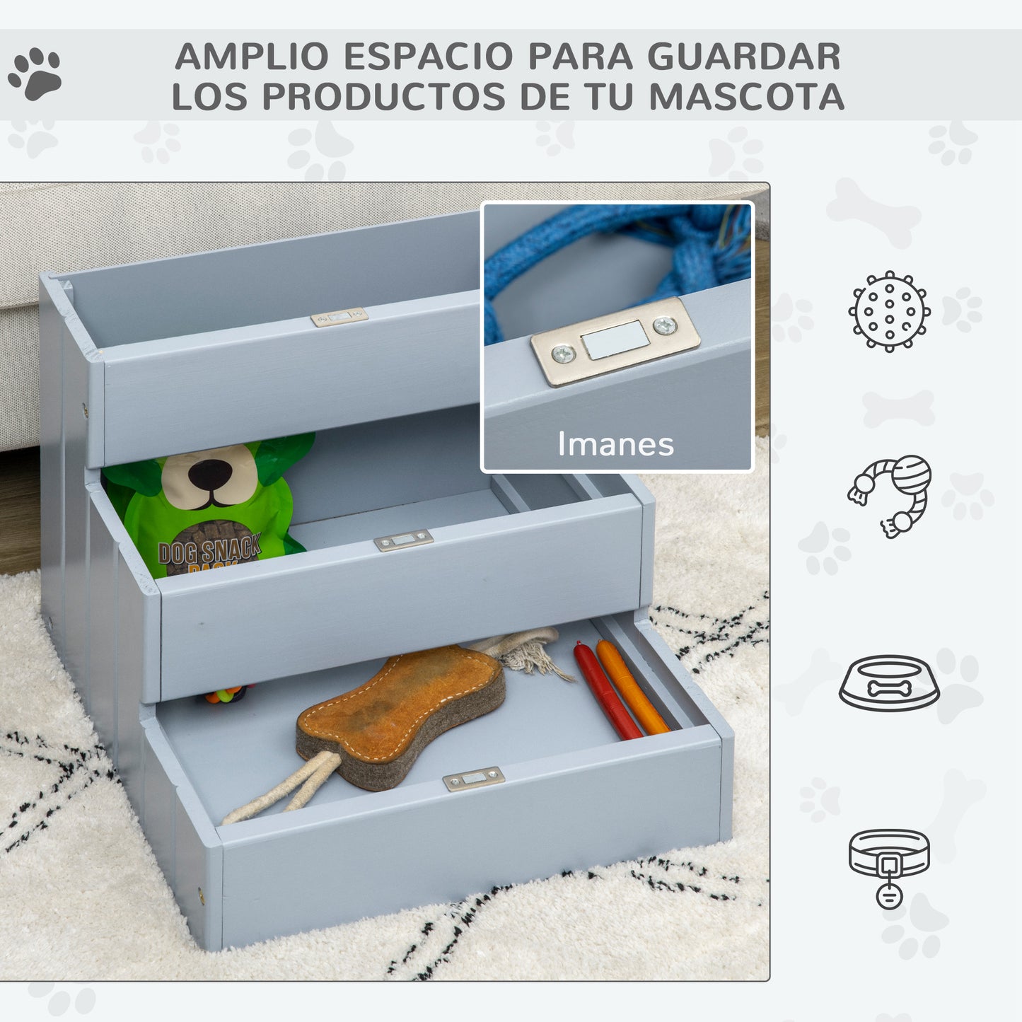 Pawhut Escalera Para Mascotas 3 Peldaños Con Espacio 40,5x44,5x38 Cm Gris_4