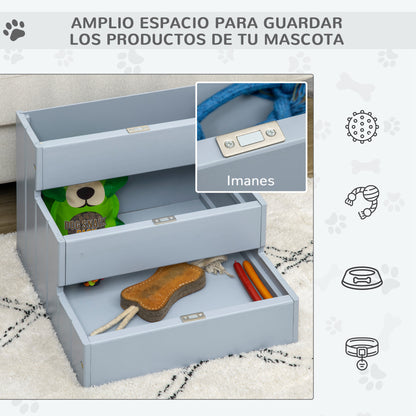 Pawhut Escalera Para Mascotas 3 Peldaños Con Espacio 40,5x44,5x38 Cm Gris_4