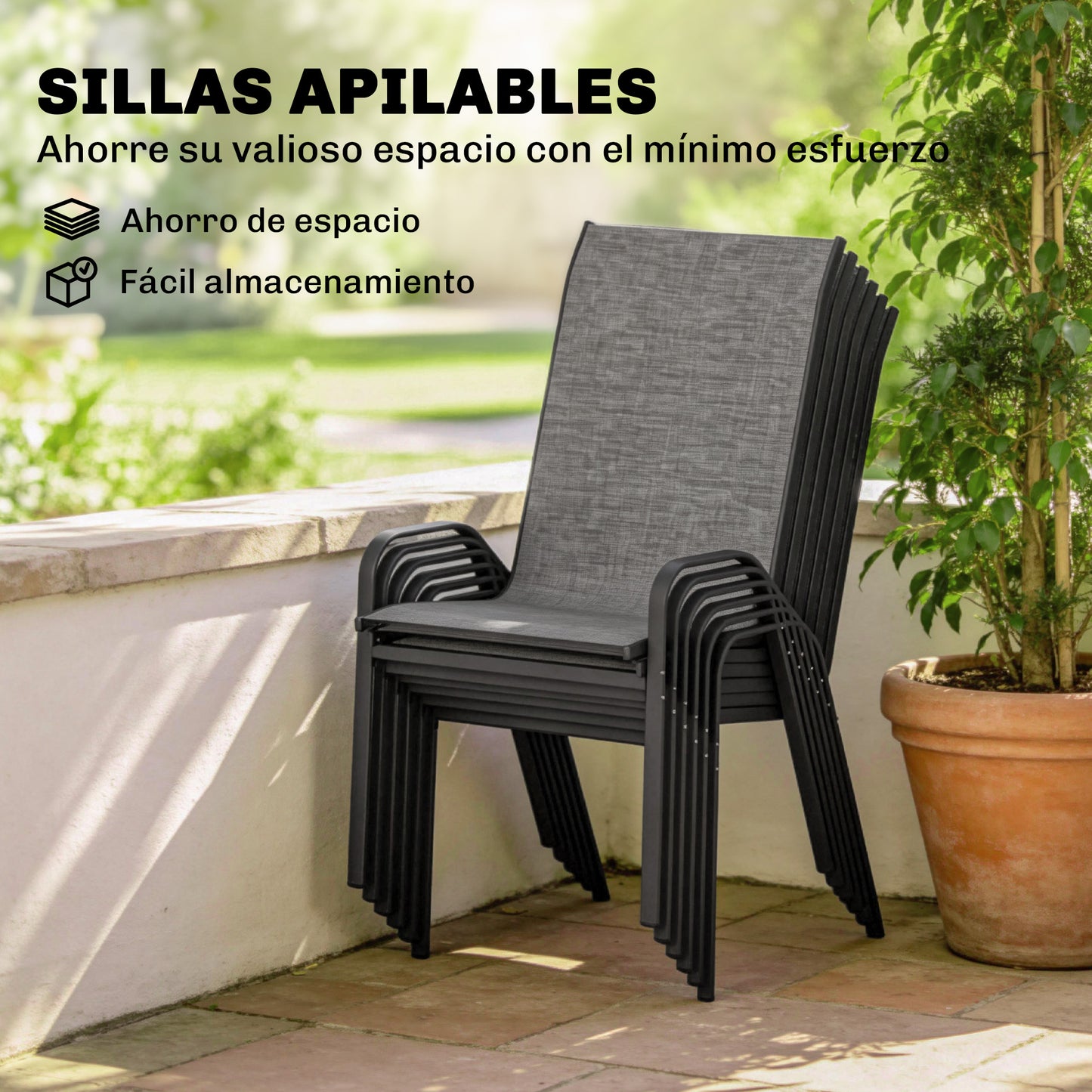 Outsunny Conjunto De Mesa Y Sillas Jardín De 7 Piezas Con Sillas Transpirables_5