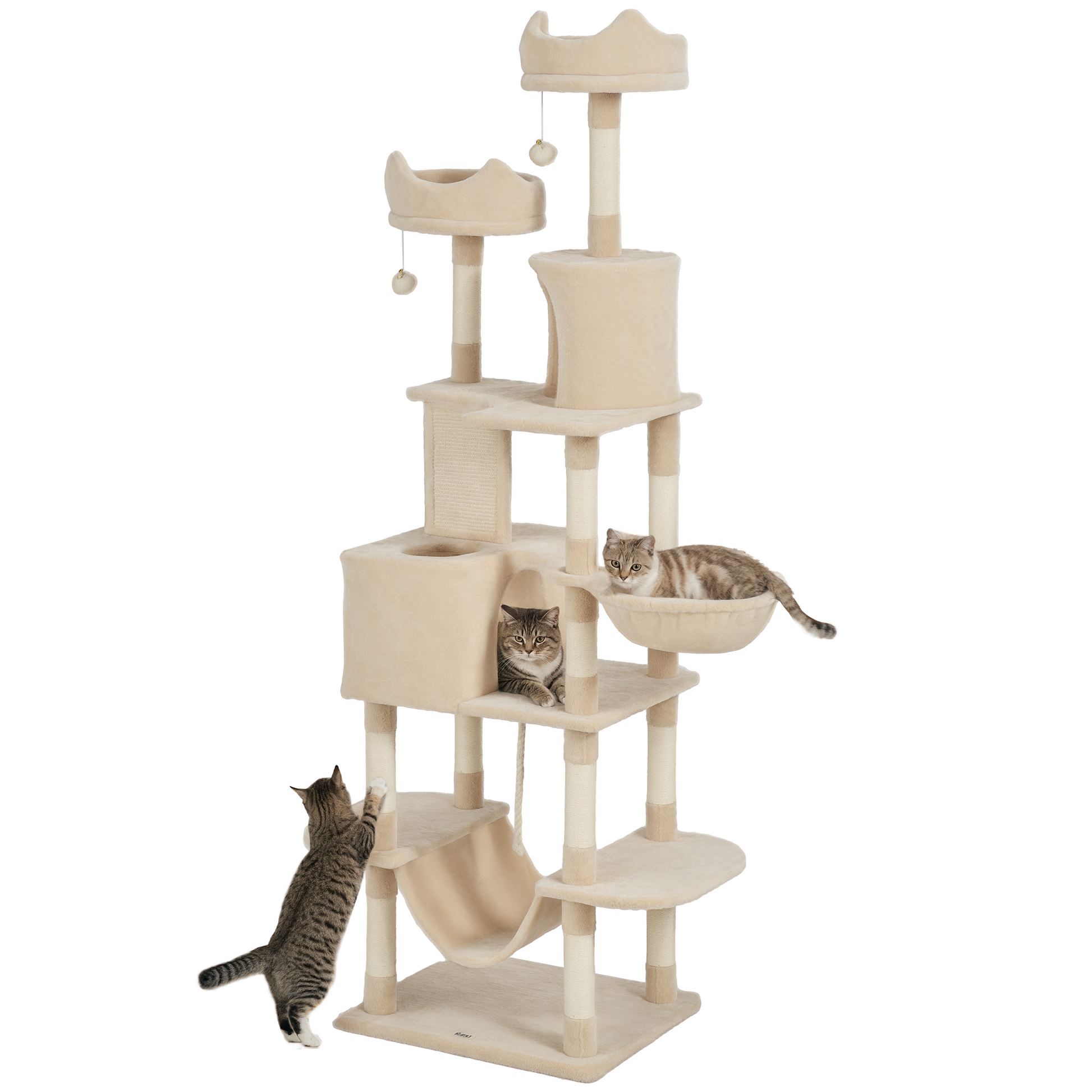 Pawhut Árbol Rascador Para Gatos Grande Altura 206 Cm Con Hamacas Beige_0