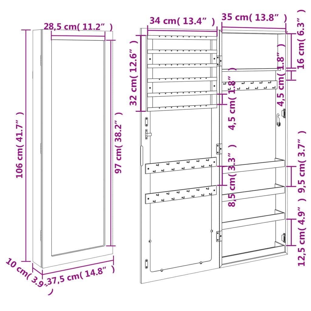 Vidaxl Espejo Con Joyero De Pared Blanco 37,5x10x106 Cm_2