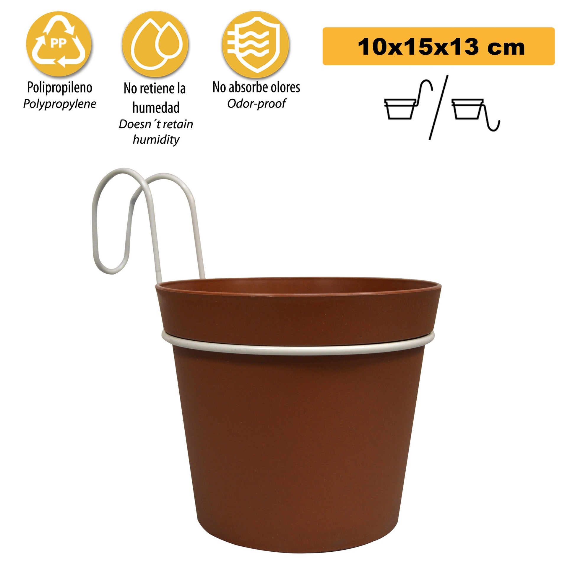 6 Macetas Cilíndricas Ø 10 Cm Con Ganchos, De Polipropileno