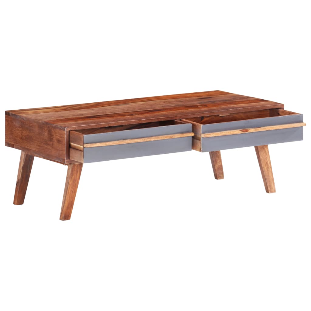 Mesa De Centro De Madera Maciza Gris 110x50x40 Cm_0