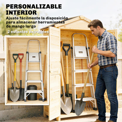 Armario De Exterior De Madera Con Techo De Asfalto 2 Puertas Ventiladas Estantes_5