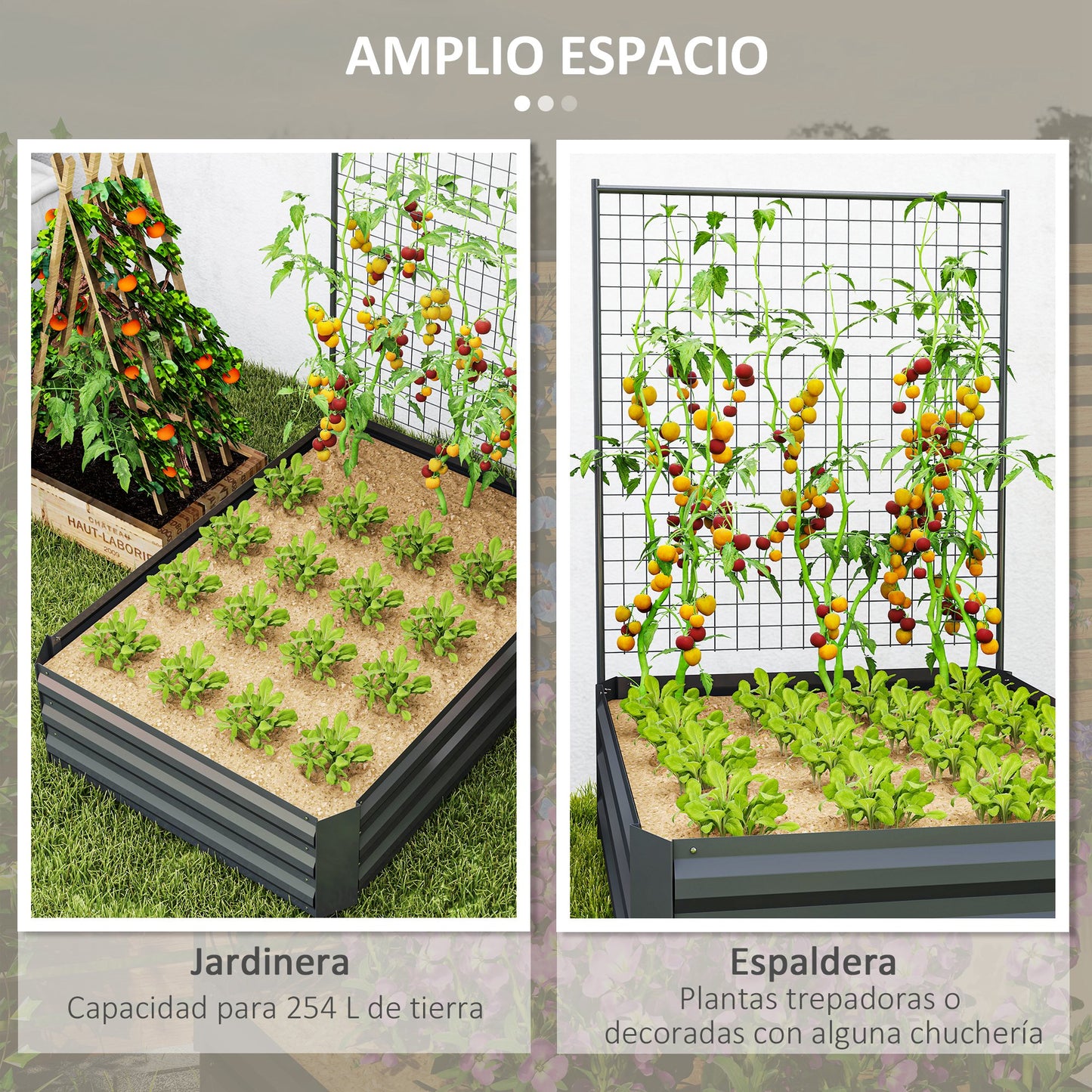 Outsunny Jardinera Con Celosía Para Plantas Trepadoras Y Fondo Abierto Gris_3