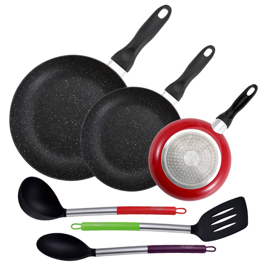 Pack De 3 Sartenes San Ignacio Ø16cm Ø20cm Ø24cm + Set De 3pc Utensilios De Cocina En Nylon_0
