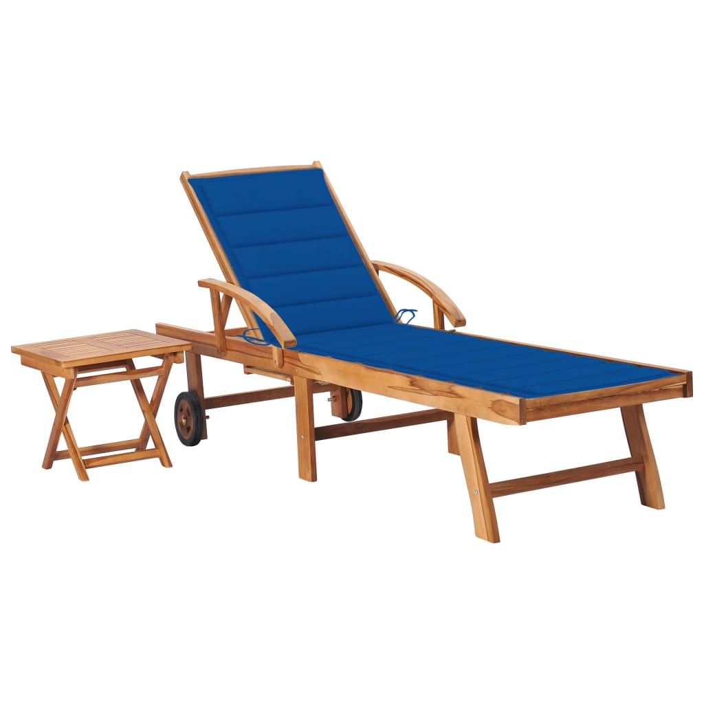 Tumbona Con Mesa Y Cojín Madera Maciza De Teca_0