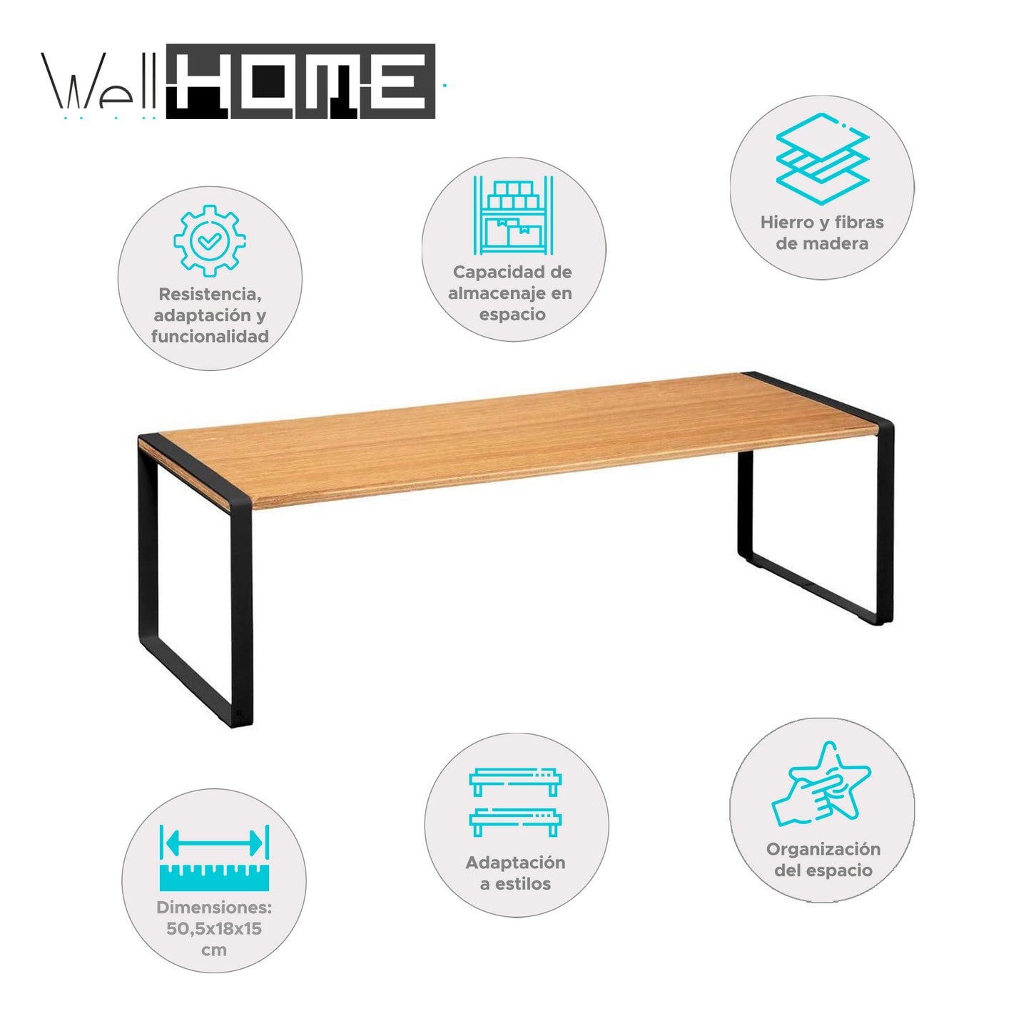 Well Home - Estante Flotante De Madera En Color Negro 50,5x18x15cm