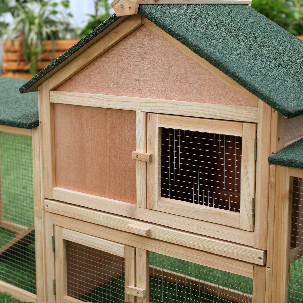 Conejera Exterior Madera 2-4 Conejos Pawhut 210x45,5x84,5 Cm Natural_3