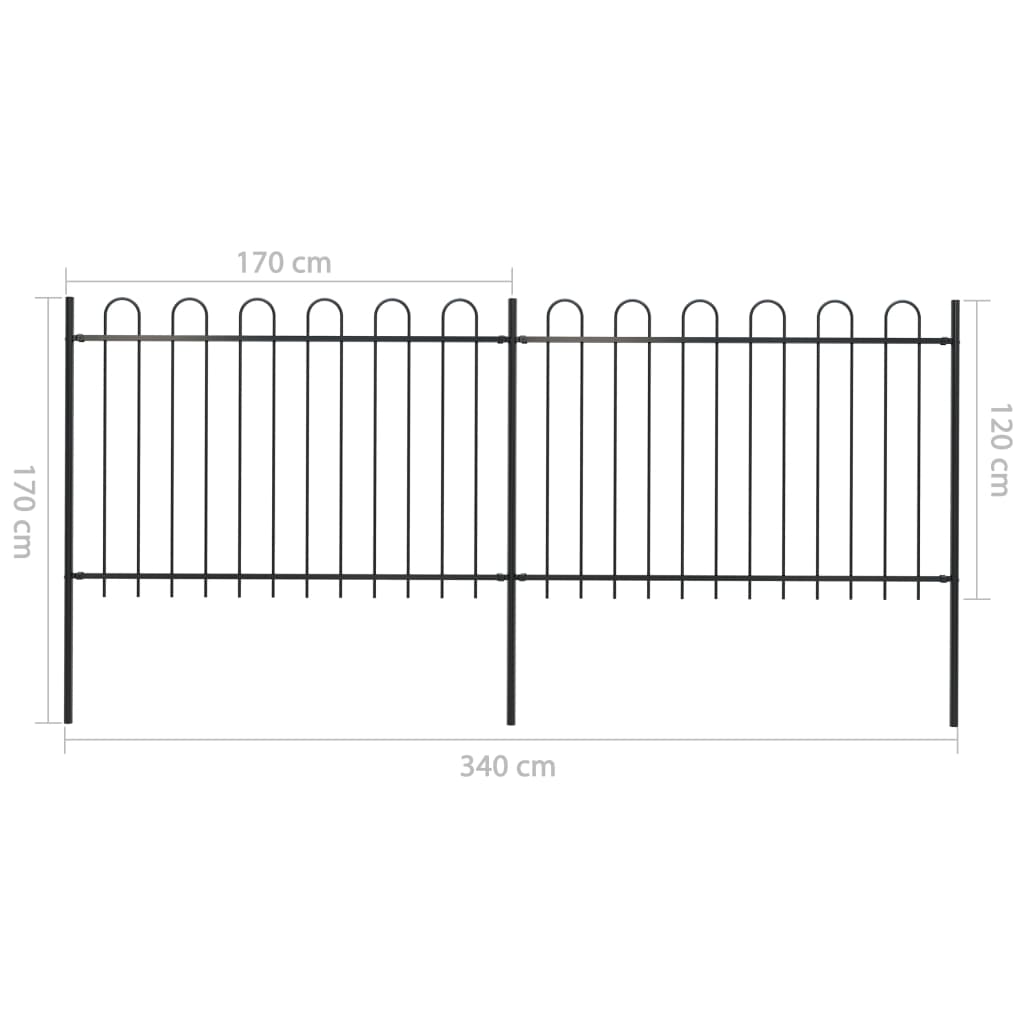 Valla De Jardín Con Puntas De Aro Acero Negro 3,4x1,2 M / Vetonek_3