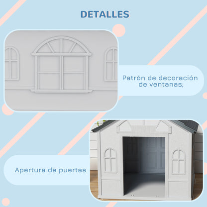 Pawhut Caseta Para Perros Exterior Con Techo De Tejas De Imitación Gris Y Blanco_5