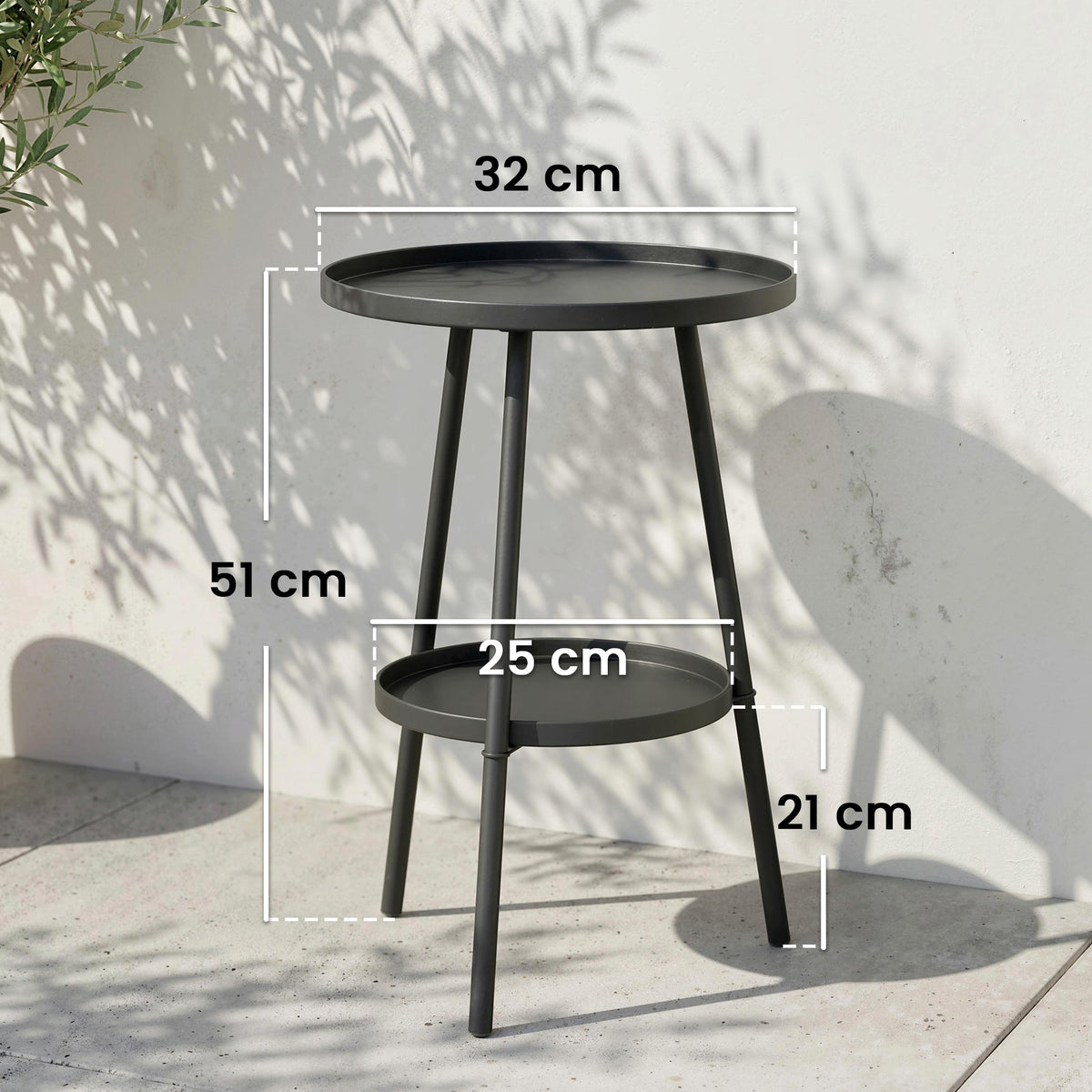 Outsunny Mesa De Jardín Redonda De 2 Niveles Con Bandeja Inferior Negro_2
