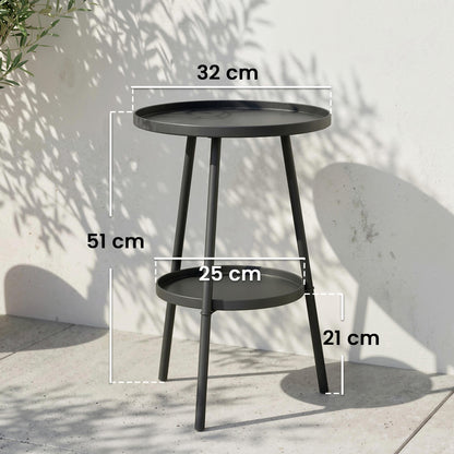 Outsunny Mesa De Jardín Redonda De 2 Niveles Con Bandeja Inferior Negro_2
