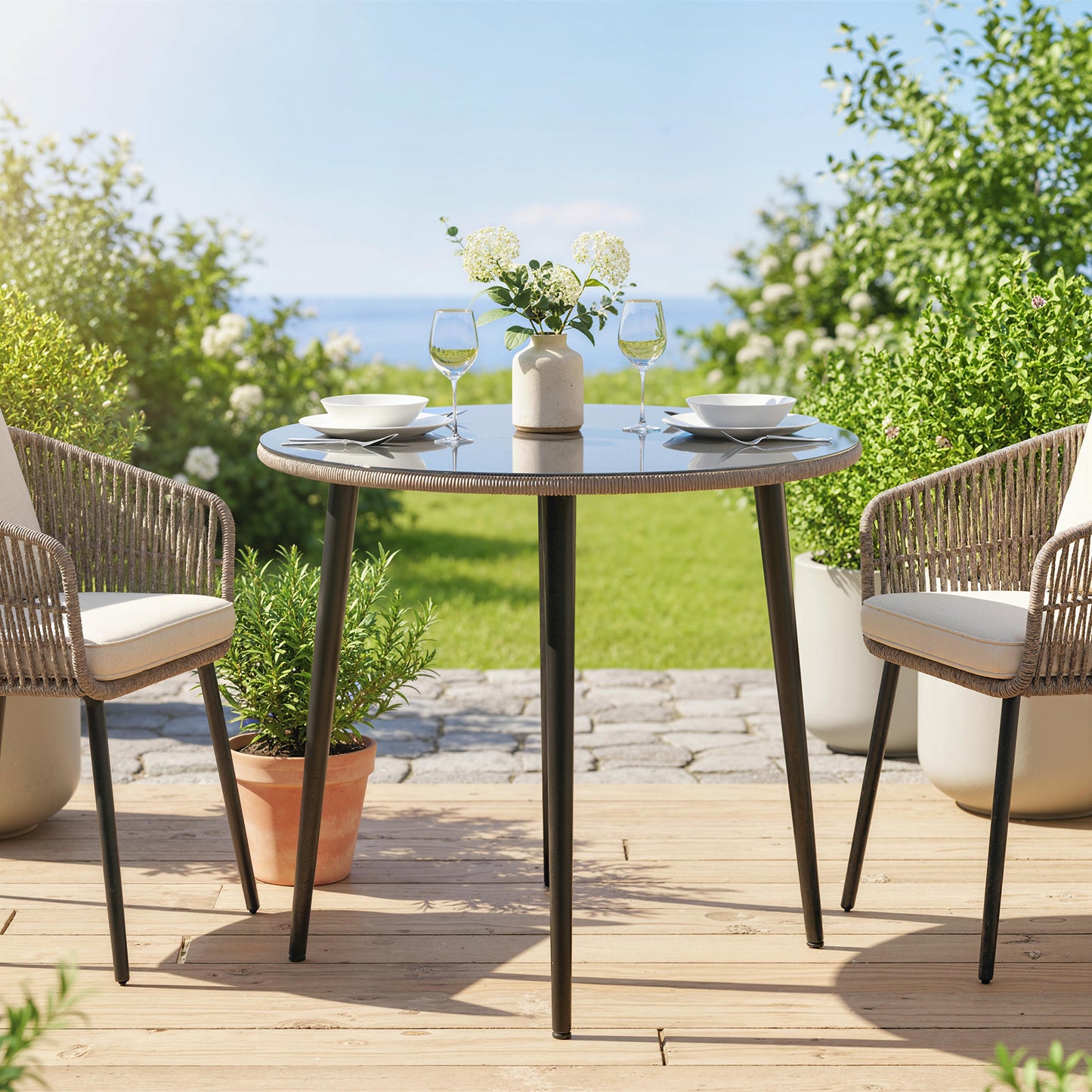 Outsunny Mesa De Comedor De Jardín Con Tablero Vidrio Templado 80x80x74 Cm Gris_4