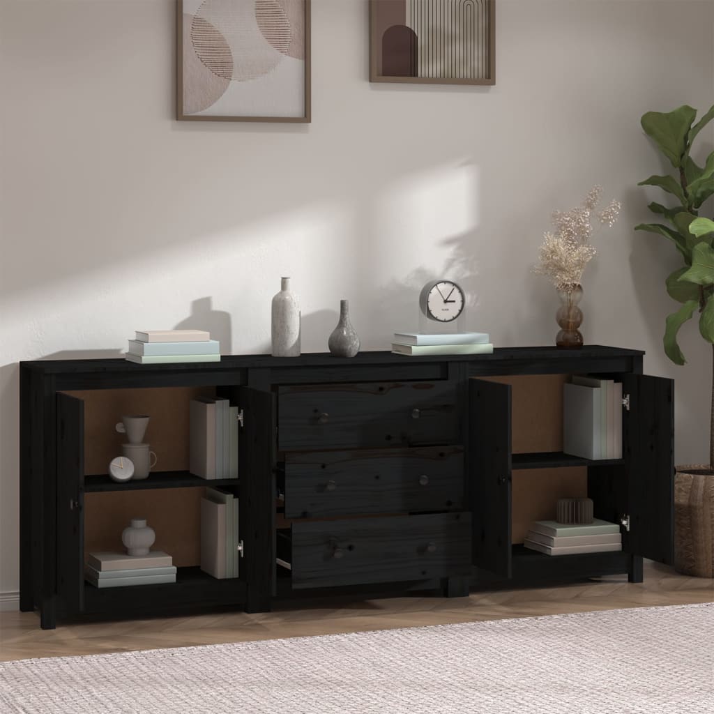 Aparador De Madera Maciza De Pino Negro 210x35x80 Cm_2