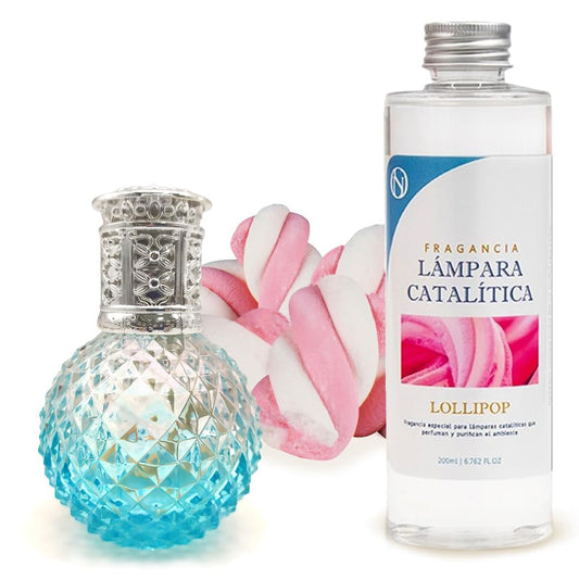 Lámpara Catalítica Blue Diamonds + Fragancia Aroma Lollipop 200 Ml - Elimina Malos Olores, Impurezas Y Perfuma_0
