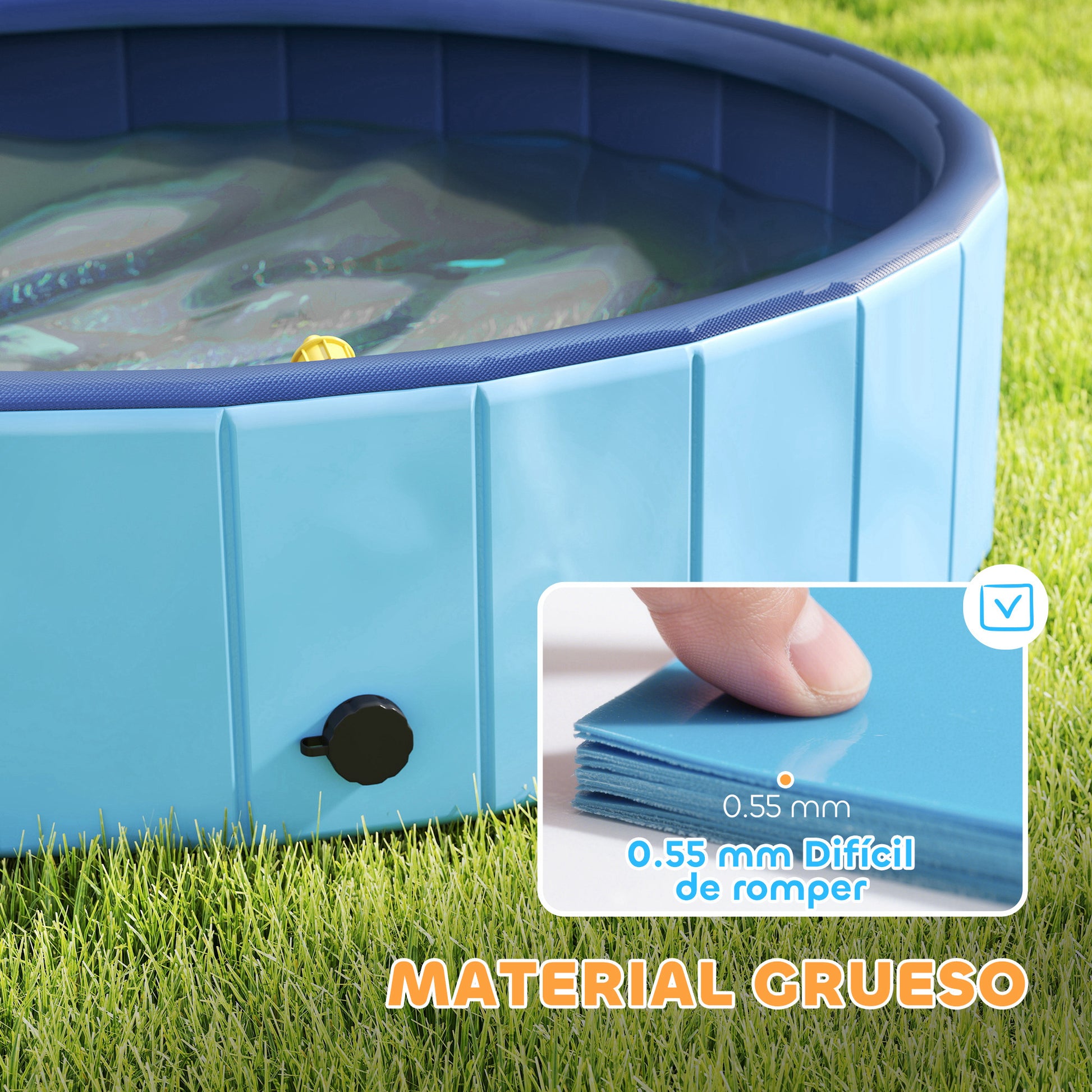 Pawhut Piscina Para Perros Plegable Con Aspersor Antideslizante Resistente Azul_3