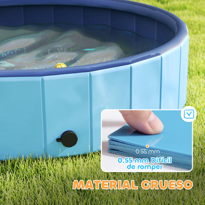 Pawhut Piscina Para Perros Plegable Con Aspersor Antideslizante Resistente Azul_3