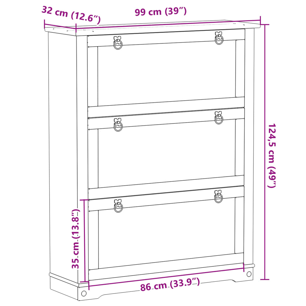 Mueble Zapatero Corona Madera Maciza De Pino 99x32x124,5 Cm / Vetonek_4