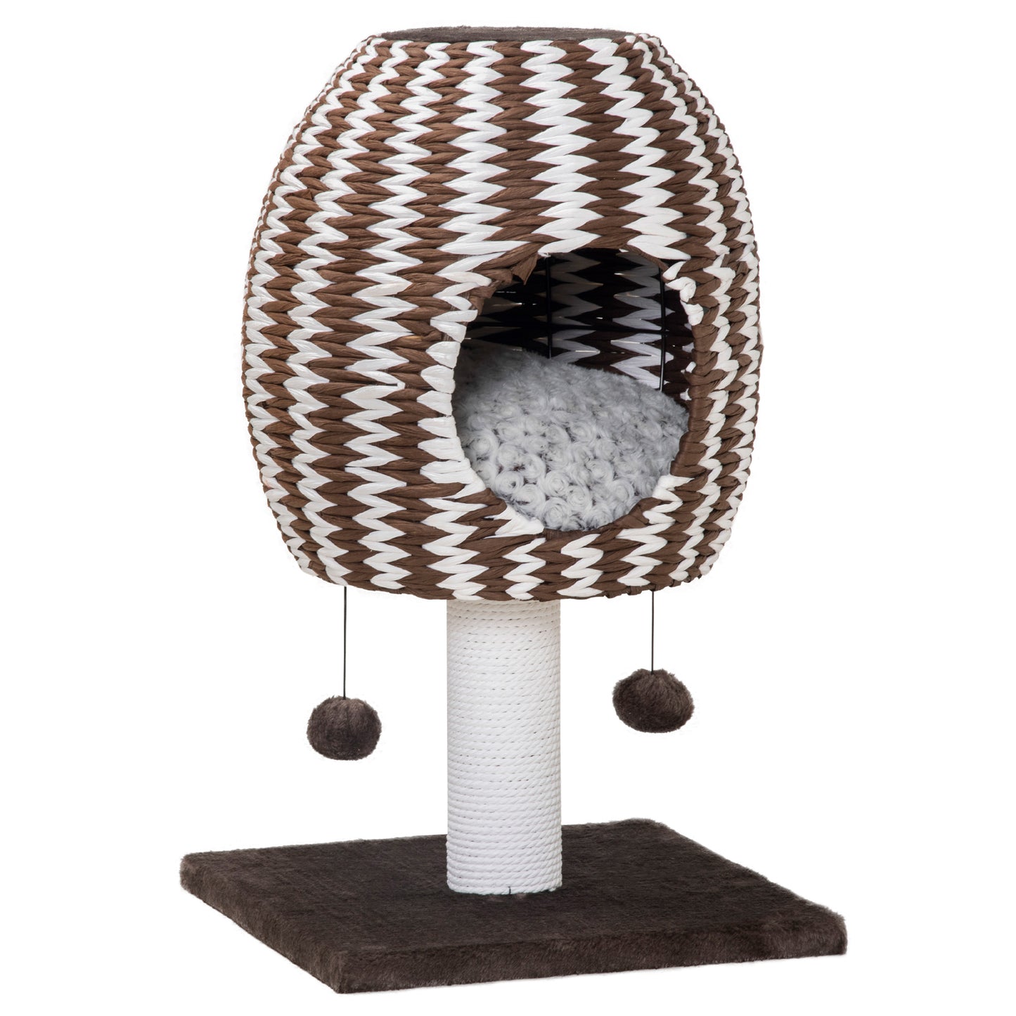 Pawhut Árbol Rascador Para Gatos Altura 67cm Con Cueva De Franela Cojín Bolas_0