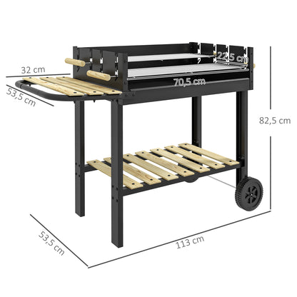 Outsunny Barbacoa De Carbón 113x53,5x82,5 Cm Con 2 Parrillas Alturas Ajustables_2