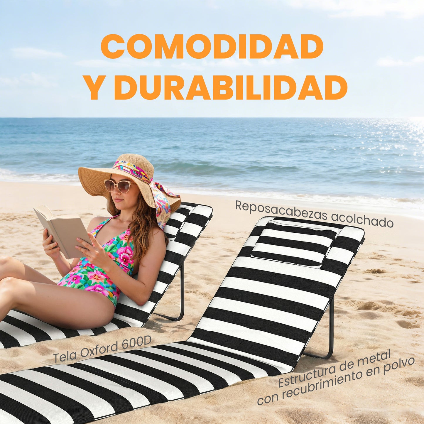 Outsunny 2 Esterillas De Playa Plegable Con Respaldo Ajustable Gris Y Blanco_5