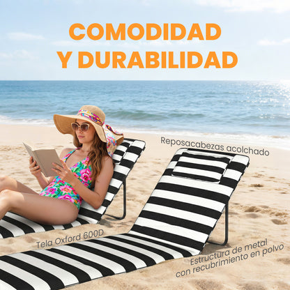 Outsunny 2 Esterillas De Playa Plegable Con Respaldo Ajustable Gris Y Blanco_5