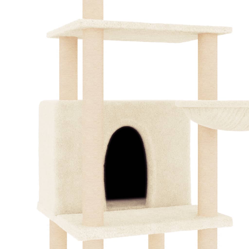 Rascador Para Gatos Con Postes De Sisal Color Crema 132 Cm_5