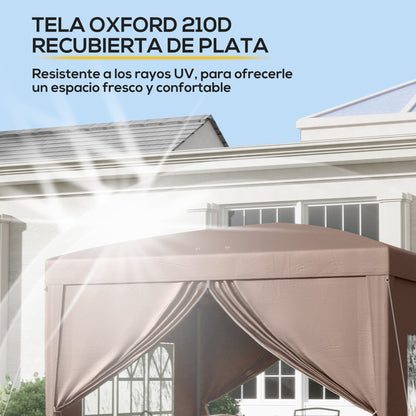 Outsunny Carpa Plegable Pop-up 3x3 M Con 4 Paredes Laterales Anti-uv Café_4