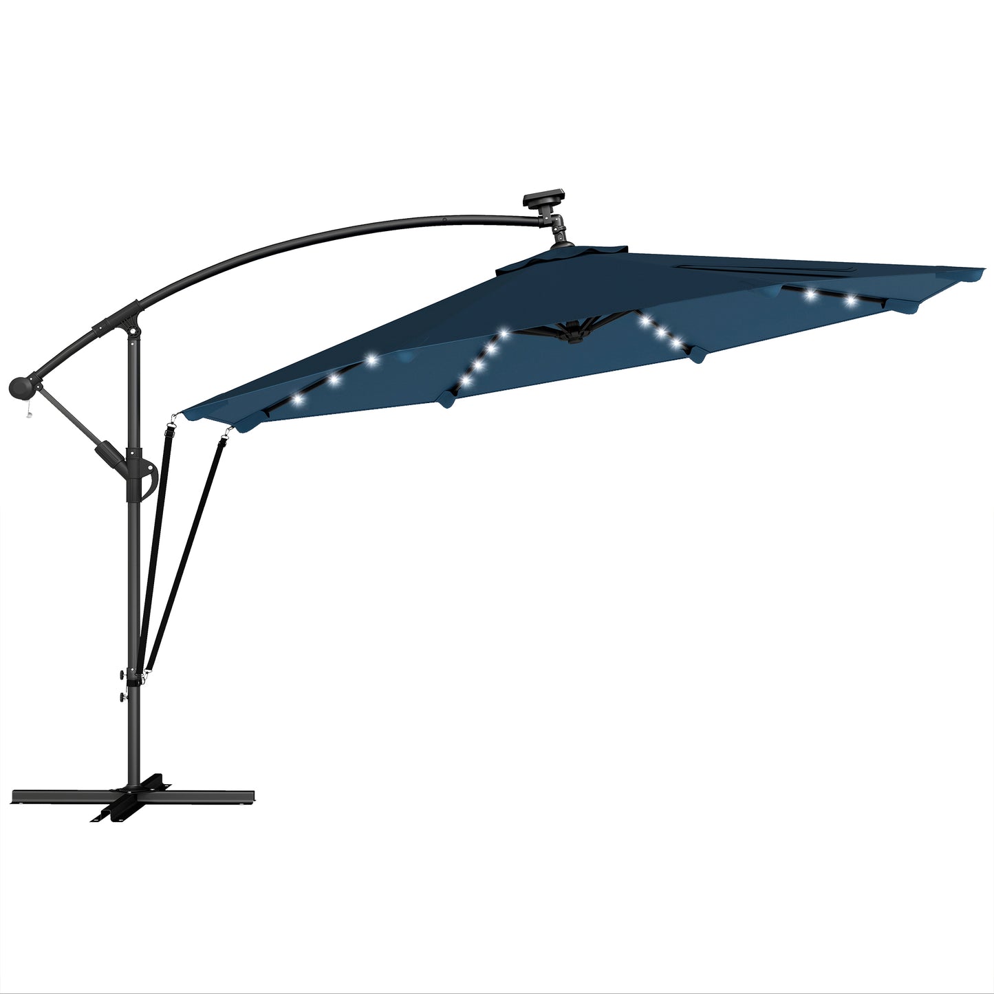 Outsunny Parasol Excéntrico De Aluminio Con Luces Led Base Cruzada Ø345 Cm Azul_0